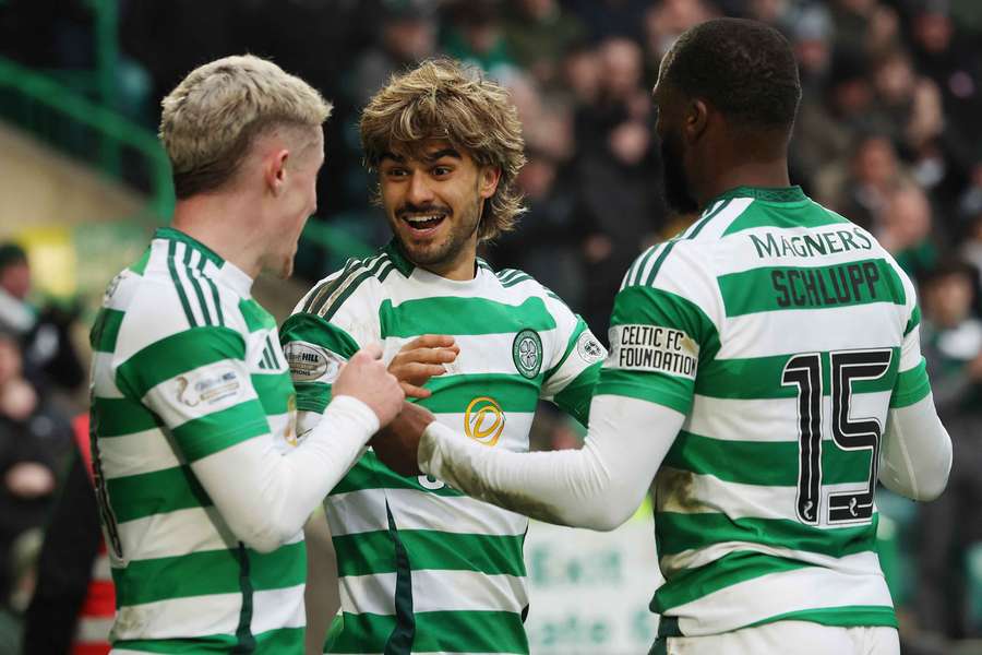 Jota of Celtic celebrates after scoring his team's second goal 