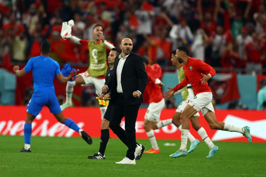 Walid Regragui celebrates Morocco's stunning victory over Belgium