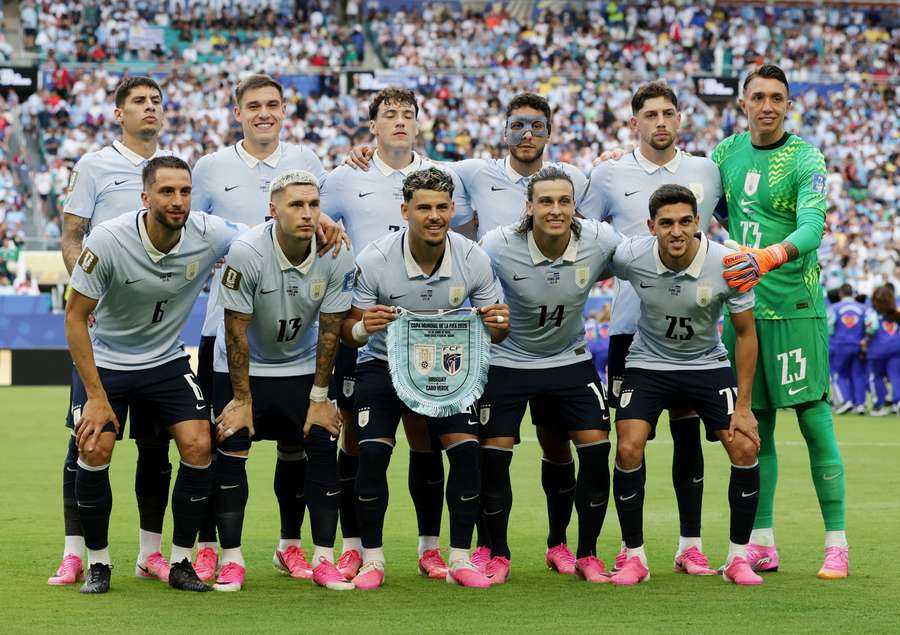 Uruguay players pose for a team group photo before the match Uruguay players pose for a team group photo before the match
