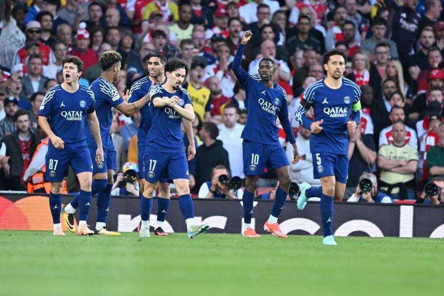 PSG celebrate Dembele's opener