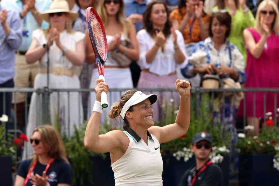 Tatjana Maria celebrates victory over Madison Keys