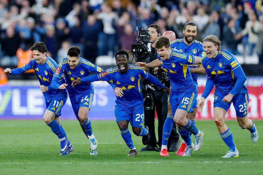 Leeds celebrate their penalty shootout win Leeds celebrate their penalty shootout win