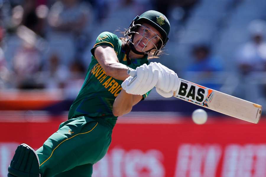 South Africa's Tazmin Brits reacts after playing a shot during the semi-final T20 women's World Cup cricket match between South Africa and England