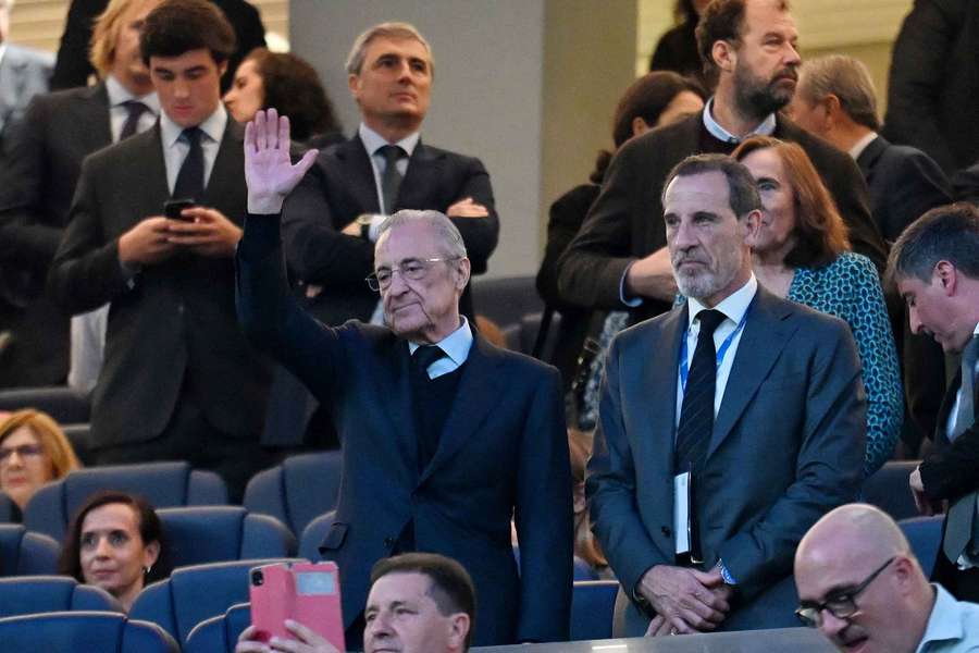 Real Madrid president Florentino Perez (centre) pictured in the stands