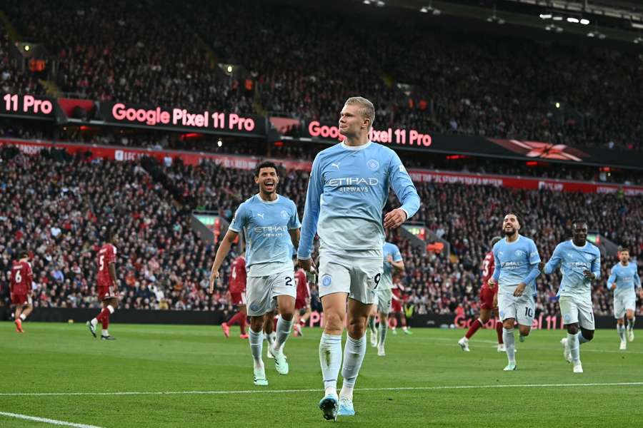 Erling Haaland celebrates scoring Manchester City's opening goal Erling Haaland celebrates scoring Manchester City's opening goal