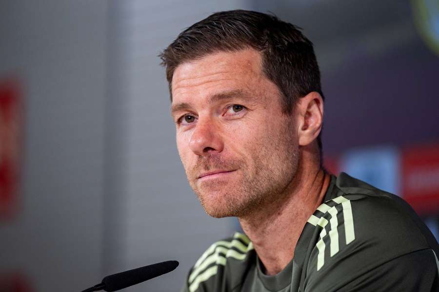 Xabi Alonso, head coach of Real Madrid, speaks during the press conference
