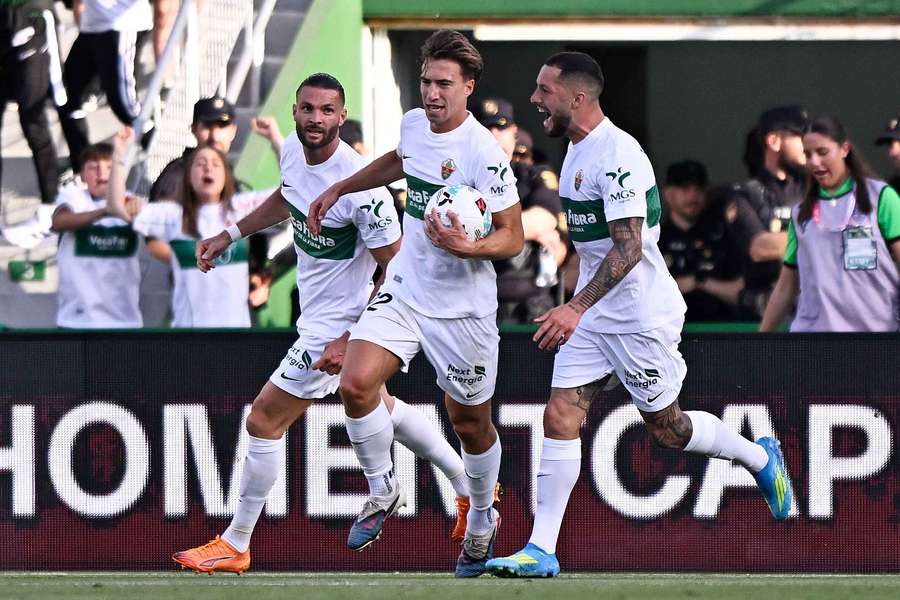Affengruber celebra su gol al Atlético de Madrid