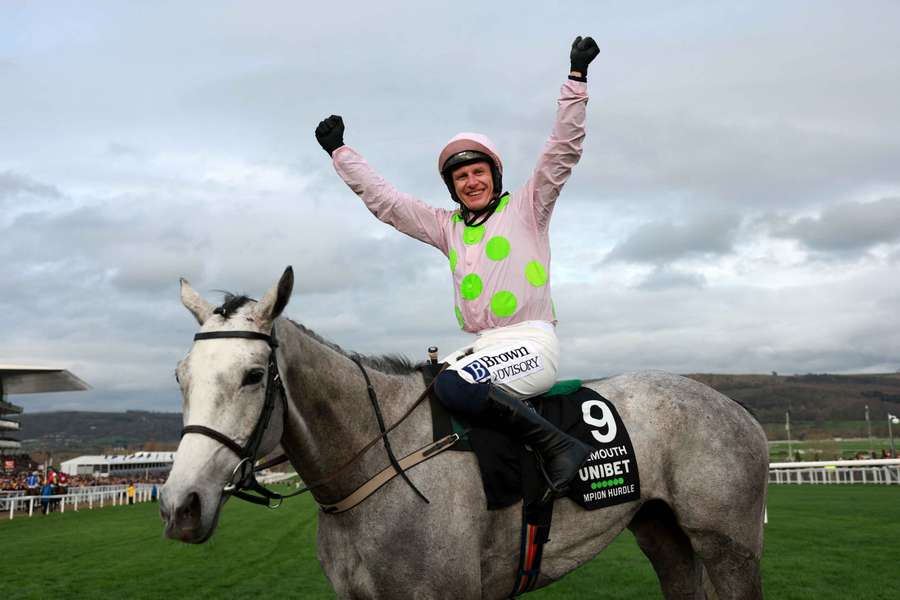 Paul Townend celebrates on Lossiemouth after winning the Champion Hurdle