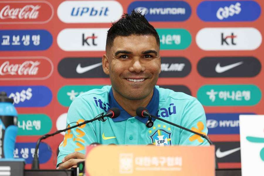 Casemiro speaks during a press conference