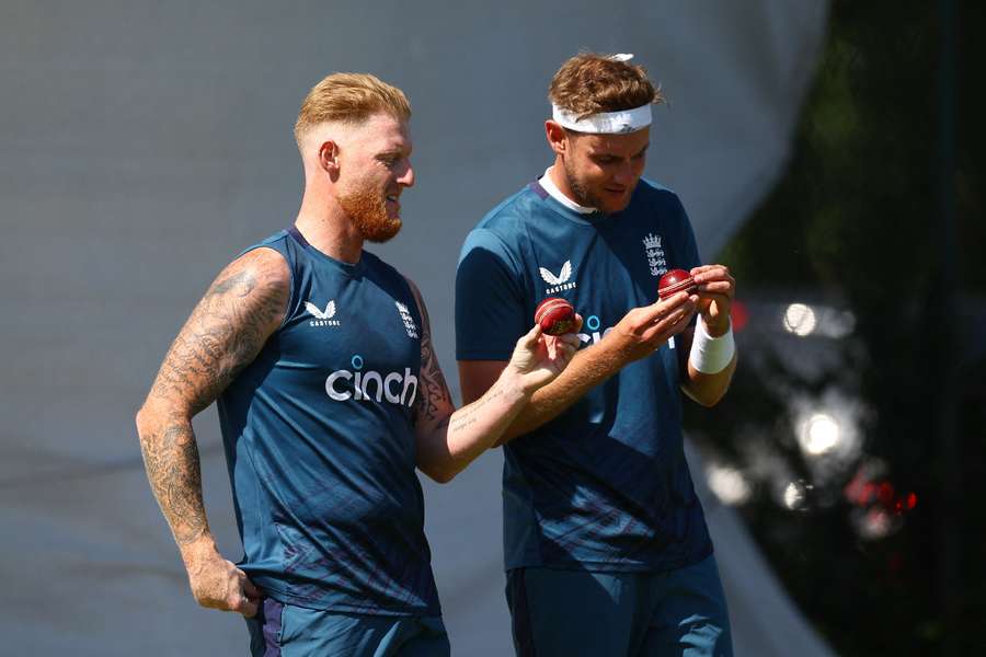 England's Ben Stokes with Stuart Broad during practice