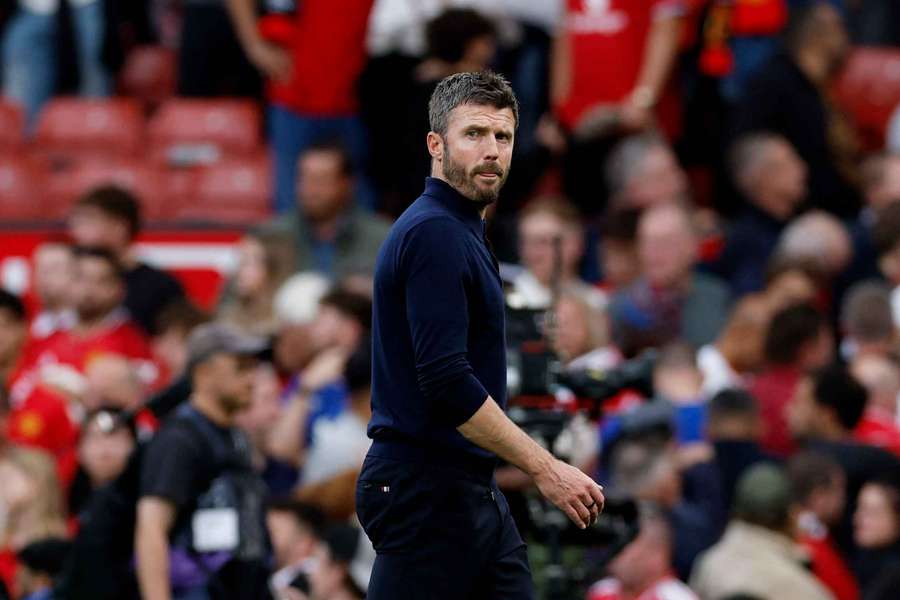 Manchester United manager Michael Carrick reacts after the derby 