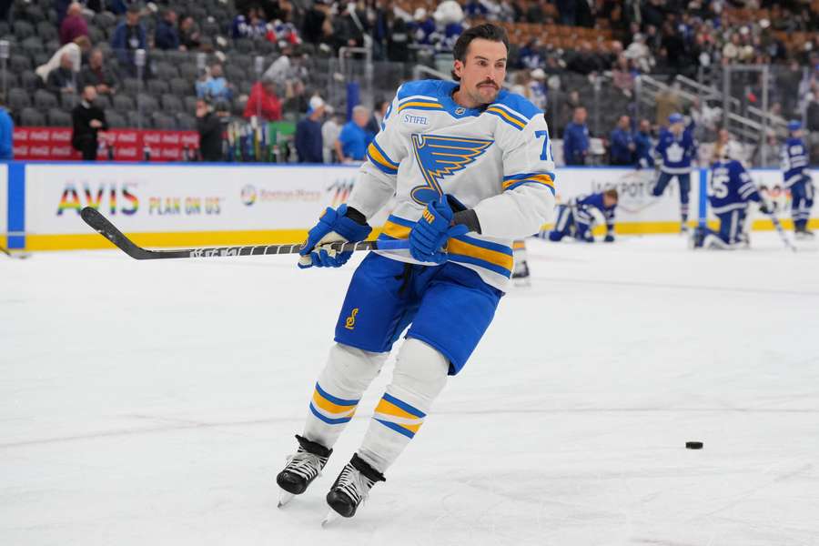 Justin Faulk skates before a game (2025)