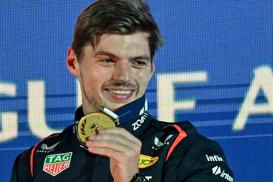 Verstappen with his winners medal after the race