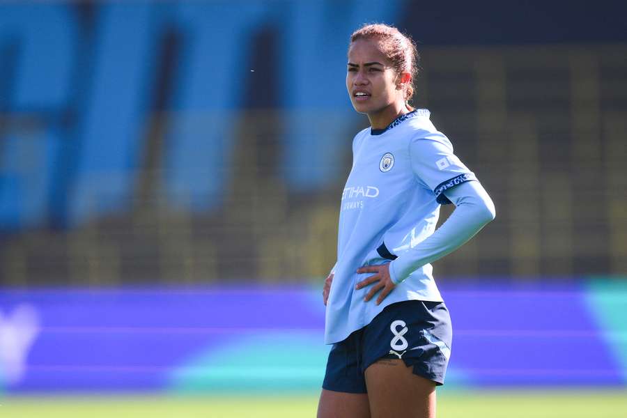 Australia and Manchester City striker Mary Fowler (L) is facing a long injury lay-off