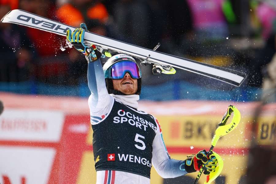 Norway's Atle Lie McGrath celebrates after his second run