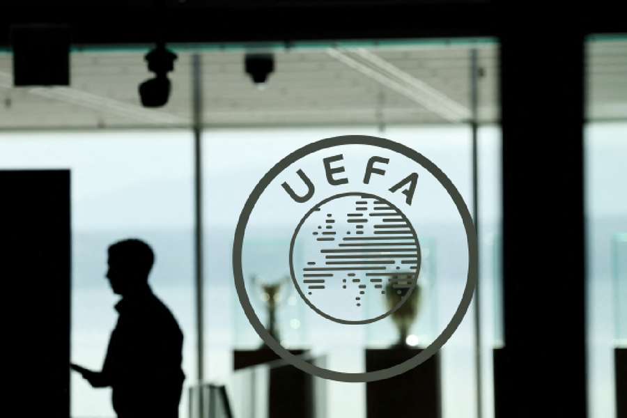 UEFA's logo pictured at the headquarters in Switzerland