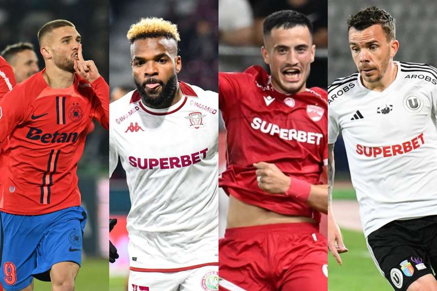 Daniel Bîrligea (FCSB), Aaron Boupendza (Rapid), Astrit Selmani (Dinamo) și Dan Nistor (U Cluj)