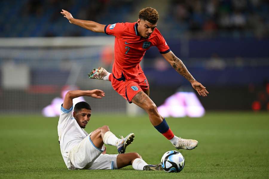 Morgan Gibbs-White, right, missed a penalty but scored the opener for England