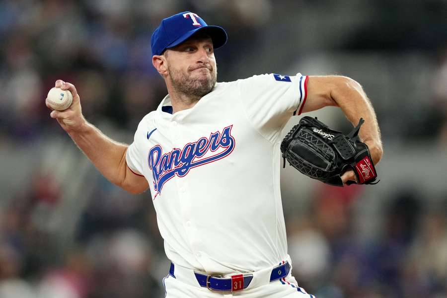 Max Scherzer throwing a pitch for the Texas Rangers (2024)