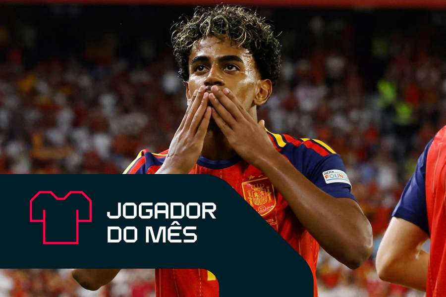 Lamine Yamal comemora gol pela Espanha Lamine Yamal comemora gol pela Espanha