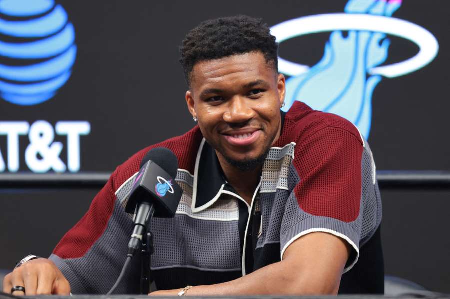 Miami Heat forward Giannis Antetokounmpo speaks to reporters during his introductory press conference Miami Heat forward Giannis Antetokounmpo speaks to reporters during his introductory press conference