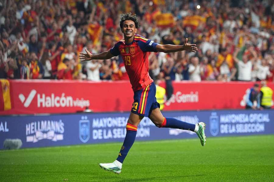 Spain's Lamine Yamal celebrates his goal against the Czech Republic Spain's Lamine Yamal celebrates his goal against the Czech Republic