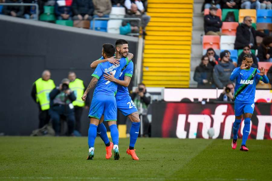 L'esultanza di Sassuolo contro l'Udinese