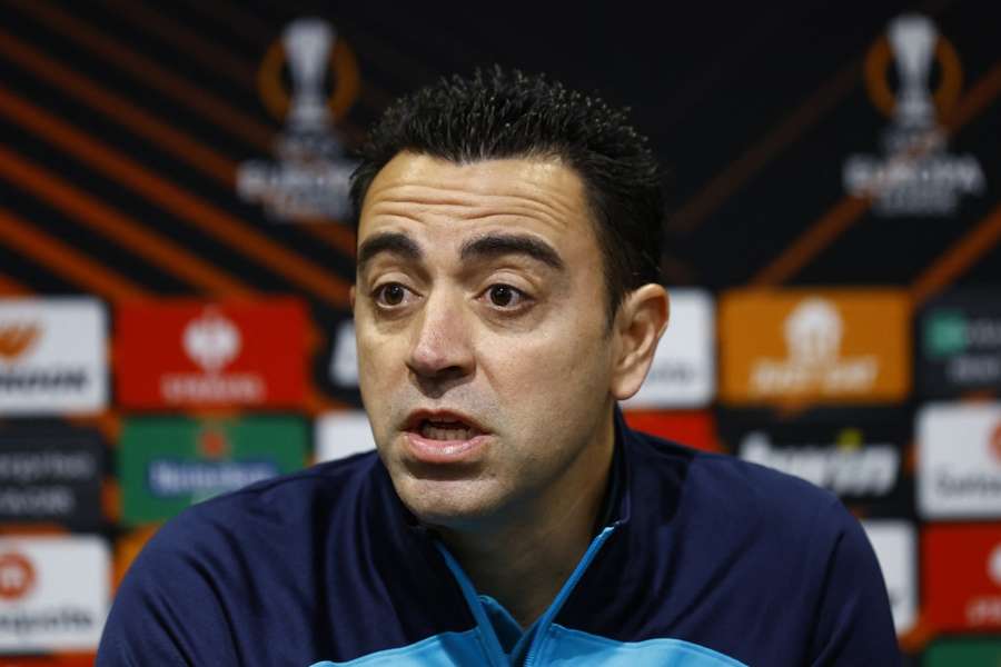 Barcelona coach Xavi during the press conference