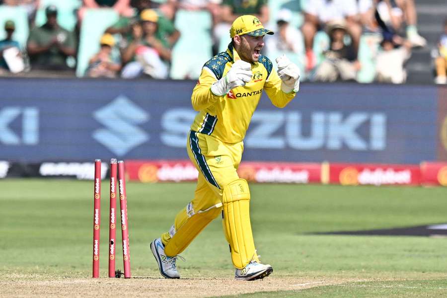 Josh Inglis celebrates the run-out of Matthew Breetzke in Durban. Josh Inglis celebrates the run-out of Matthew Breetzke in Durban.