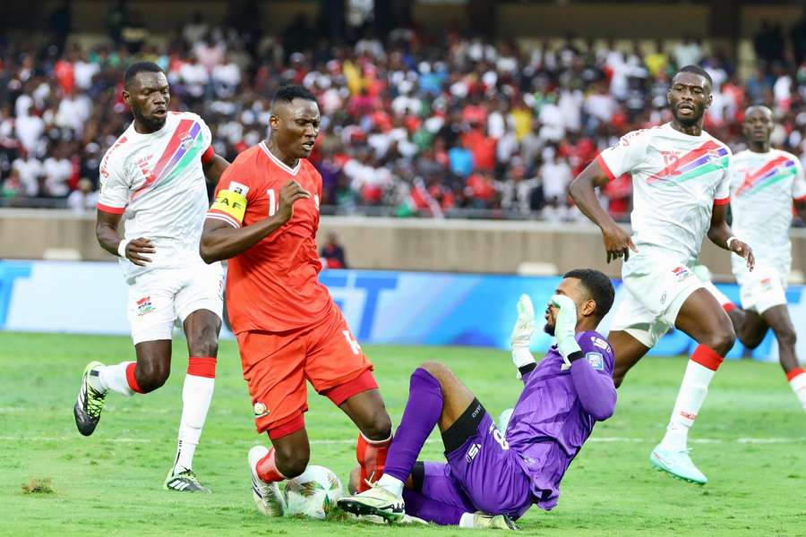 Kenya striker Michael Olunga in action against Gambia