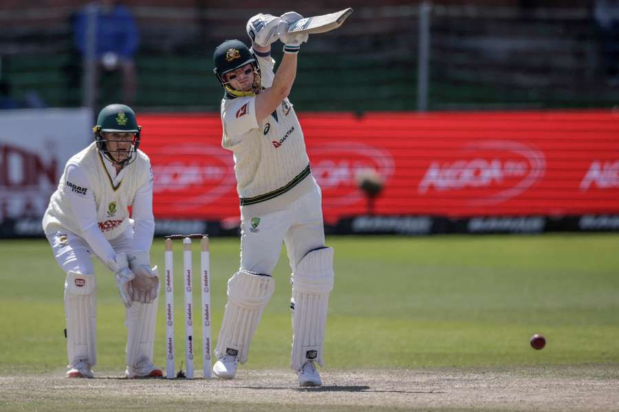 Steve Smith playing a straight drive against South Africa.