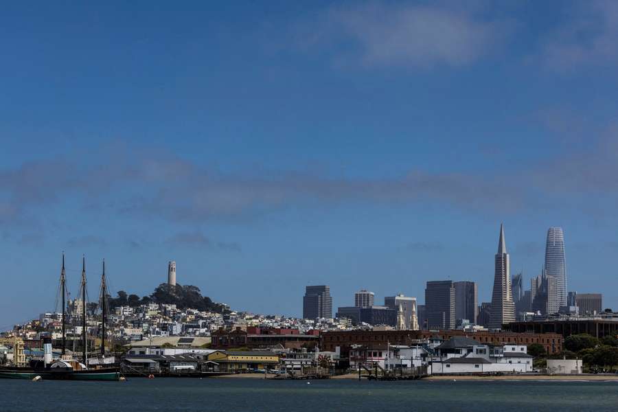 A view shows the downtown skyline of San Francisco, California