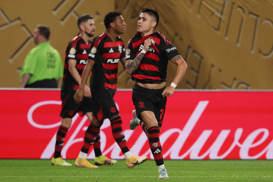Flamengo's Luiz Araujo celebrates after scoring against Esparance in 2025 FIFA Club World Cup