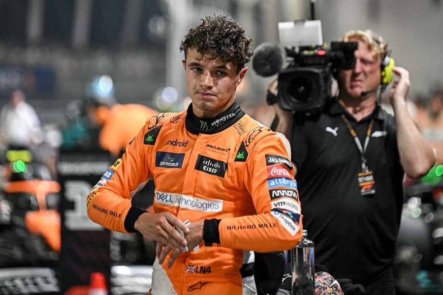 Lando Norris looks on after securing pole position ahead of the Formula One Singapore Grand Prix