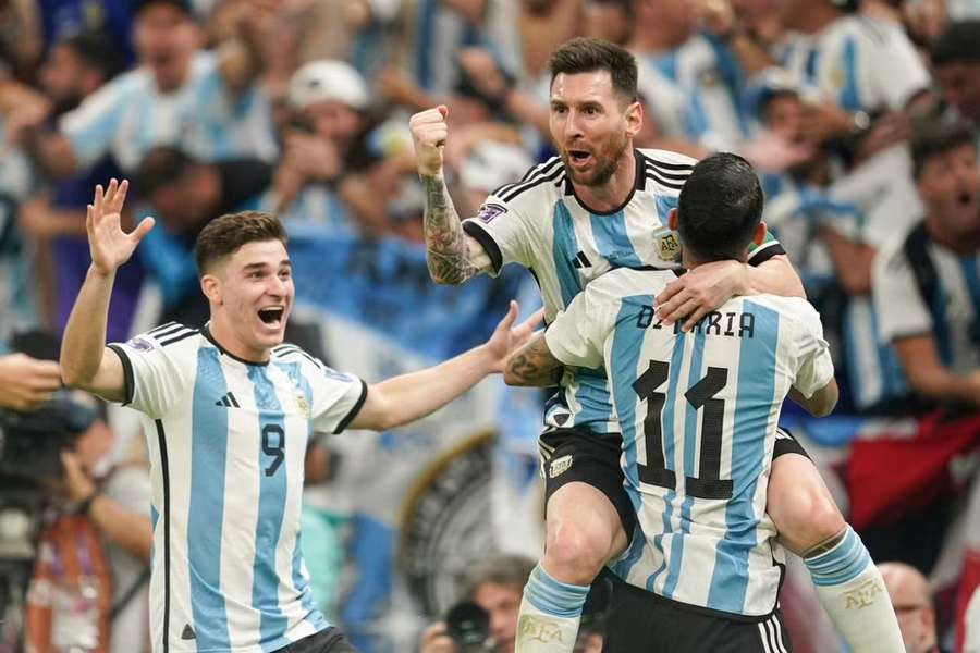 Argentina celebrating their huge goal