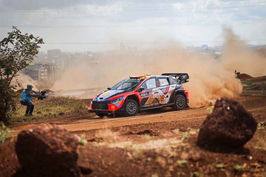 Thierry Neuville in action during the opening stage near Nairobi in Kenya