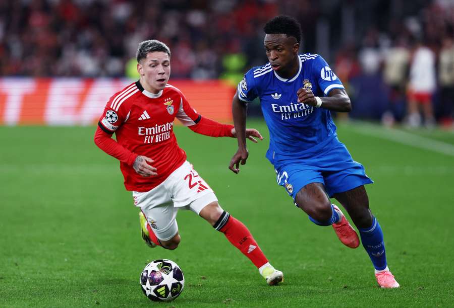 Benfica's Gianluca Prestianni in action with Real Madrid's Vinicius Junior Benfica's Gianluca Prestianni in action with Real Madrid's Vinicius Junior
