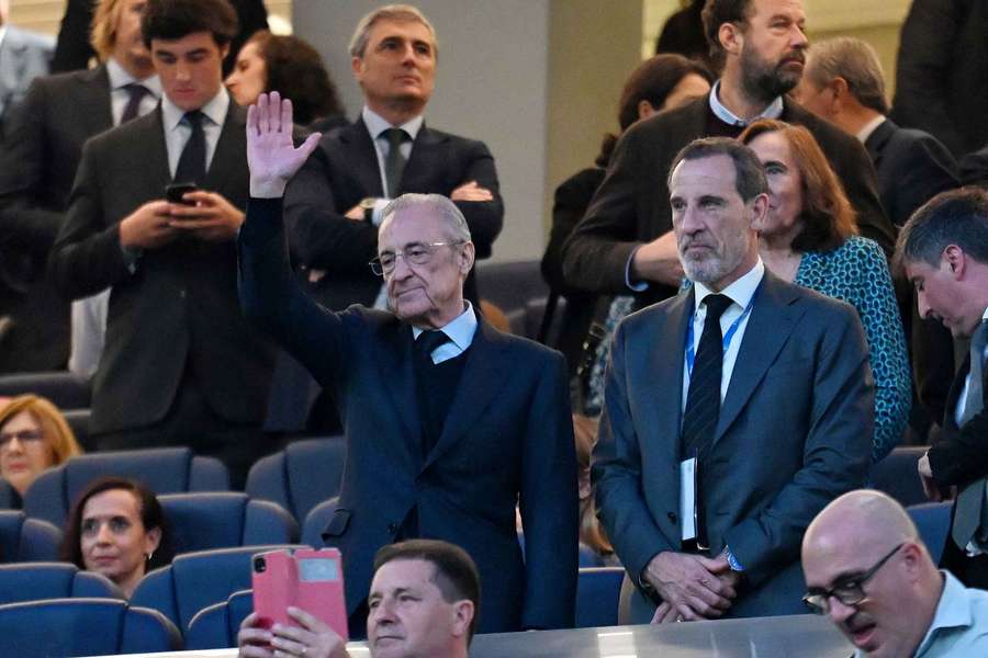 Real Madrid president Florentino Perez, left centre