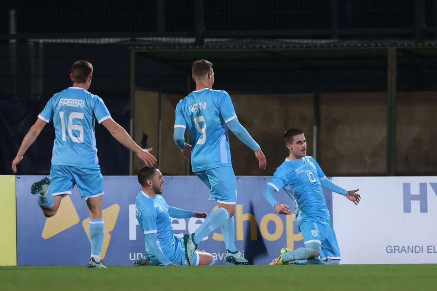 San Marino's players celebrate