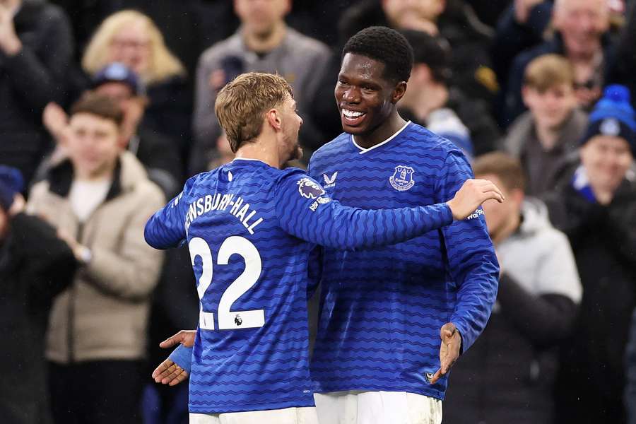 Thierno Barry celebrates with Kiernan Dewsbury-Hall after scoring on the stroke of half-time