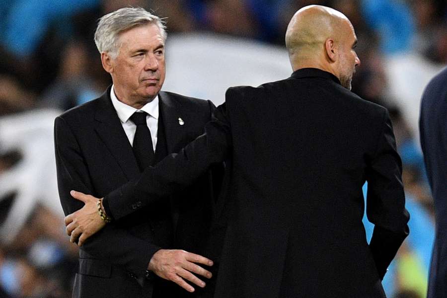 Ancelotti og Guardiola efter kampen.