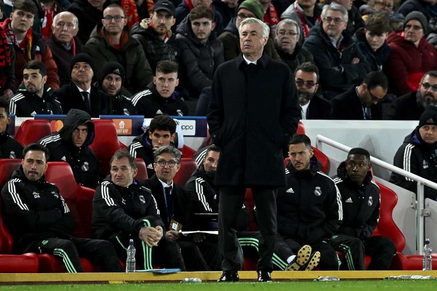 Carlo Ancelotti under kampen mellem Liverpool og Real Madrid. 