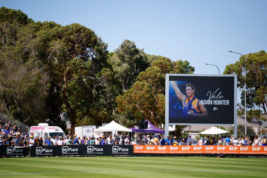 A tribute to the late Adam Hunter at Hands Oval during a pre-season match in March 2025. A tribute to the late Adam Hunter at Hands Oval during a pre-season match in March 2025.