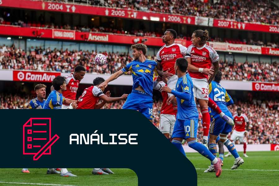 Anton Stach, do Leeds, é pressionado por vários adversários durante o jogo da Premier League frente ao Arsenal Anton Stach, do Leeds, é pressionado por vários adversários durante o jogo da Premier League frente ao Arsenal