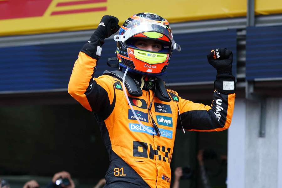 McLaren's Lando Norris celebrates after winning the Belgian Grand Prix on Sunday McLaren's Lando Norris celebrates after winning the Belgian Grand Prix on Sunday