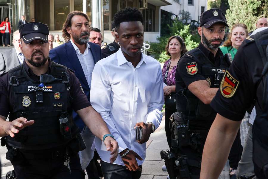 Vinicius Junior na chegada ao tribunal de Madrid, esta quinta-feira