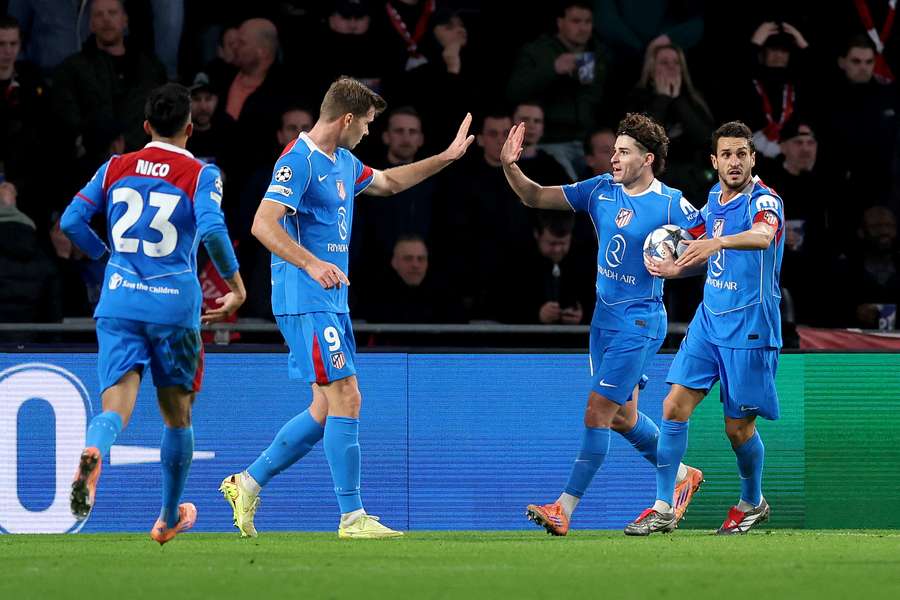 El Atleti, celebrando el gol de Julián Álvarez El Atleti, celebrando el gol de Julián Álvarez