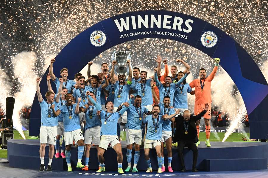 Manchester City lift the Champions League trophy