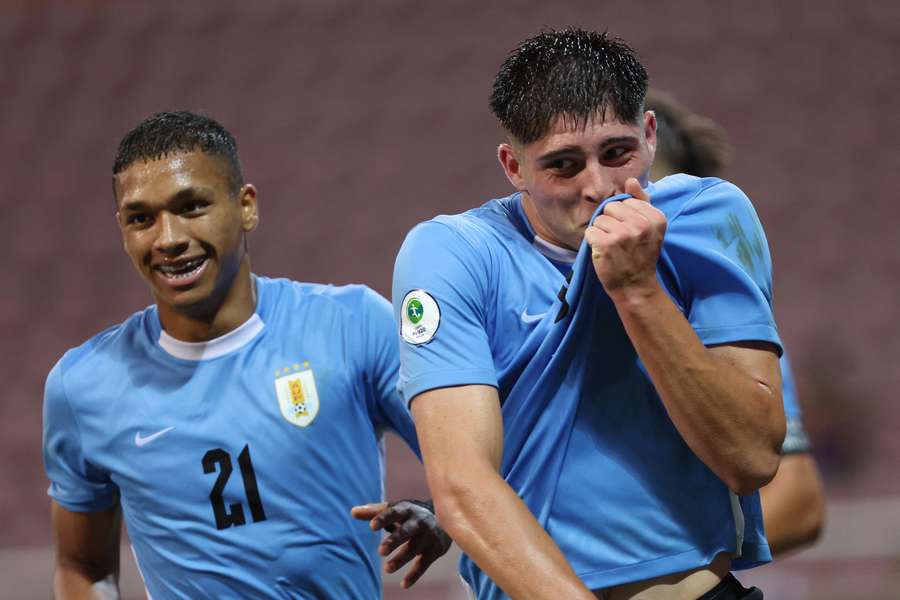 Machado comemorando o 1º gol contra o Peru