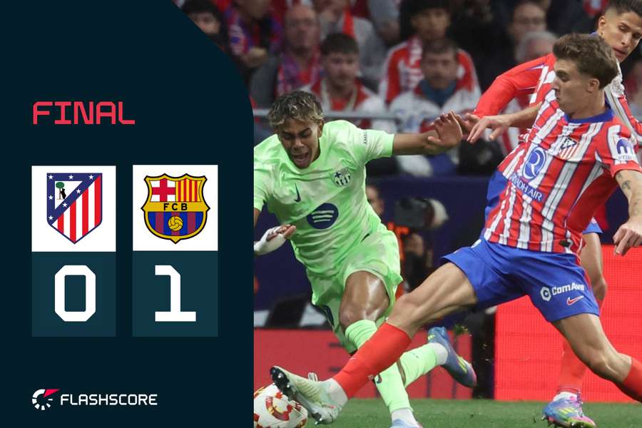 Lance entre Lamine Yamal y Sorloth en el partido de liga disputado en el Metropolitano